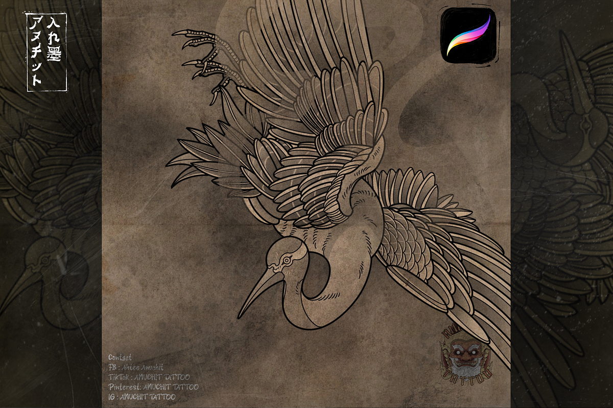 25 Crane Japanese Procreate Brush, a Brush Add-On by AnuchitTATTOO (Photo 2 of 5)