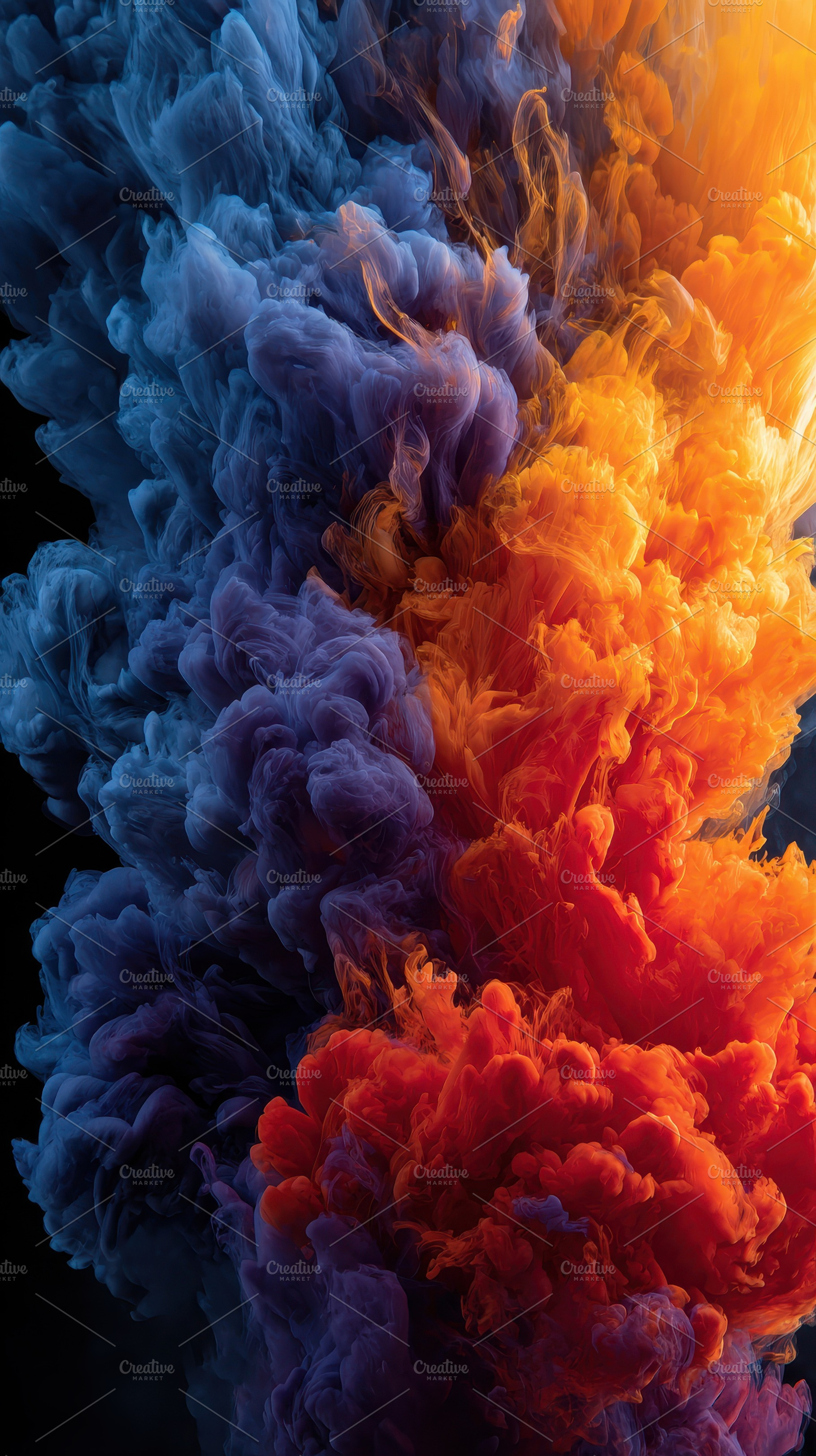 Vibrant blue and orange ink swirling, a Photo by Pixeness Studio