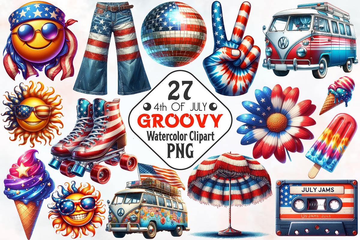Groovy 4th of July Sublimation Clipa, an Illustration by RobertsArt (Photo 1 of 7)