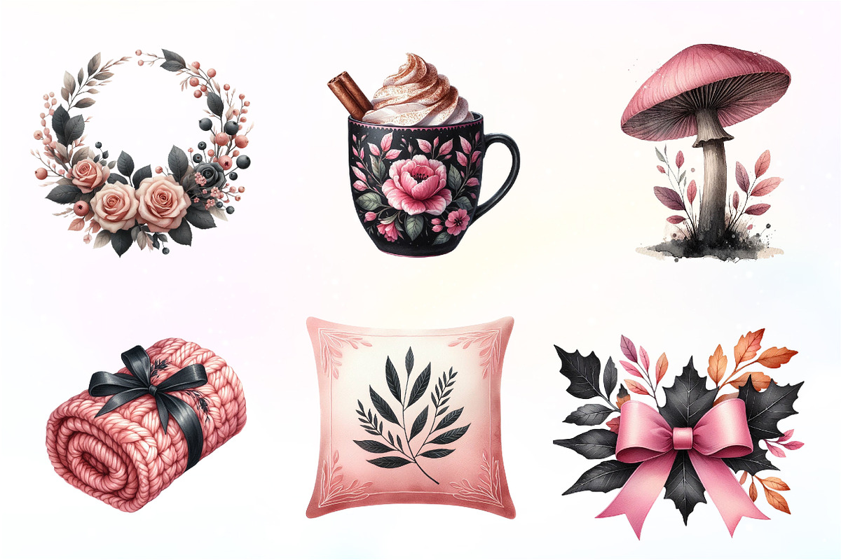 Watercolor Pink and Black Autumn, an Illustration by CreationArt (Photo 2 of 9)