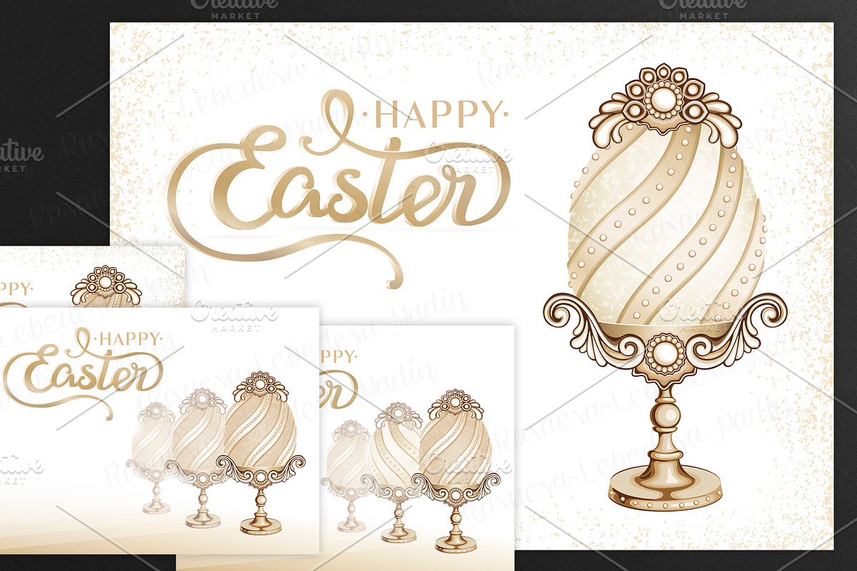 SET / 4 / Golden Eggs for EASTER, a Decorative Illustration by Nadin_Lebedeva (Photo 1 of 8)