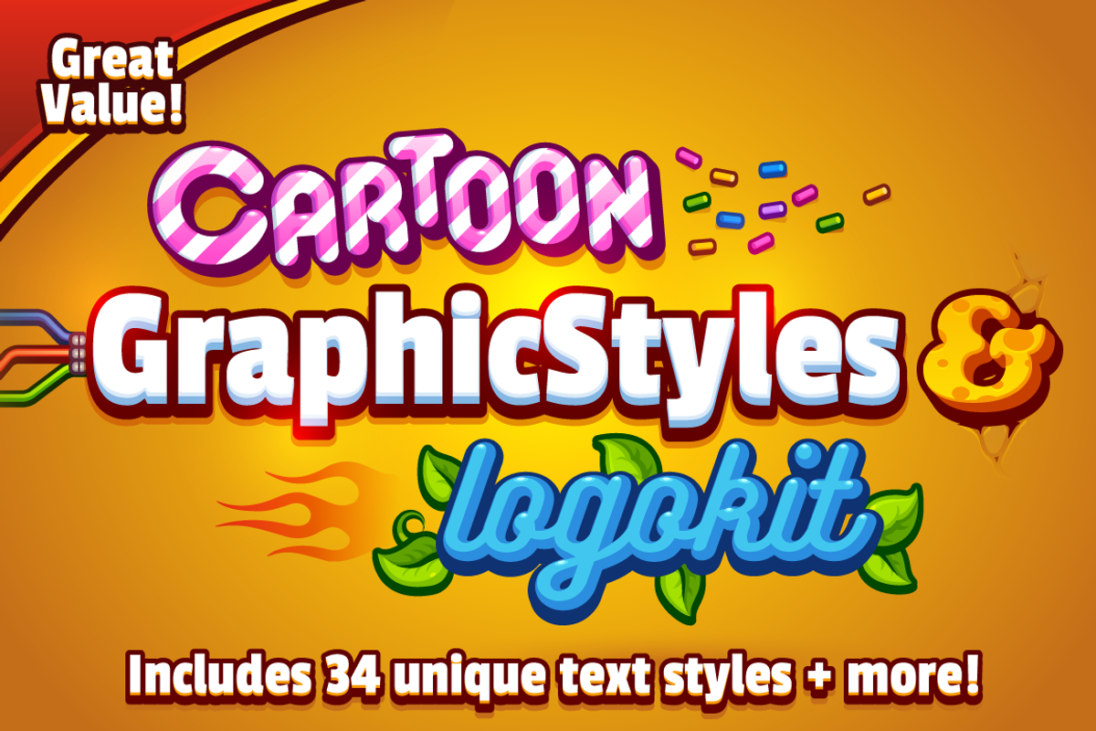 Cartoon Graphic Styles and Logo Kit, a Layer Style Add-On by Vectricity Designs (Photo 1 of 10)