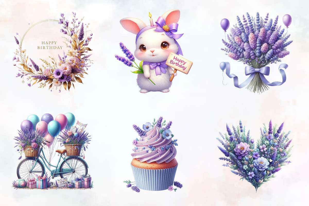 Lavender Floral Birthday Clipart, an Illustration by RobertsArt (Photo 2 of 7)