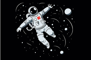 Astronaut Floating In Space With Red