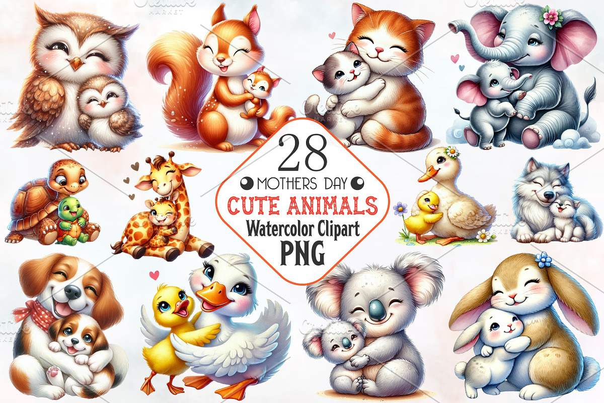 Mothers day animals Clipart, an Illustration by RobertsArt (Photo 1 of 7)
