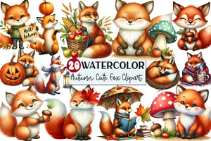 Watercolor Autumn Fox Clipart, an Illustration by Rose Art