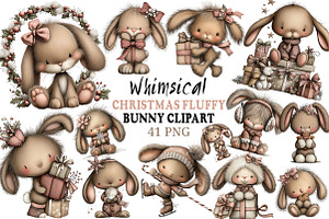 Whimsical Christmas Fluffy Bunny PNG, an Illustration by Craft Nest