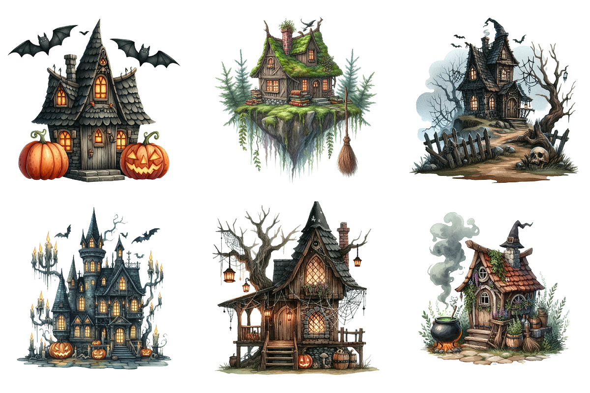 Watercolor Witch's Spooky House PNG, an Illustration by SinaCreation (Photo 3 of 5)