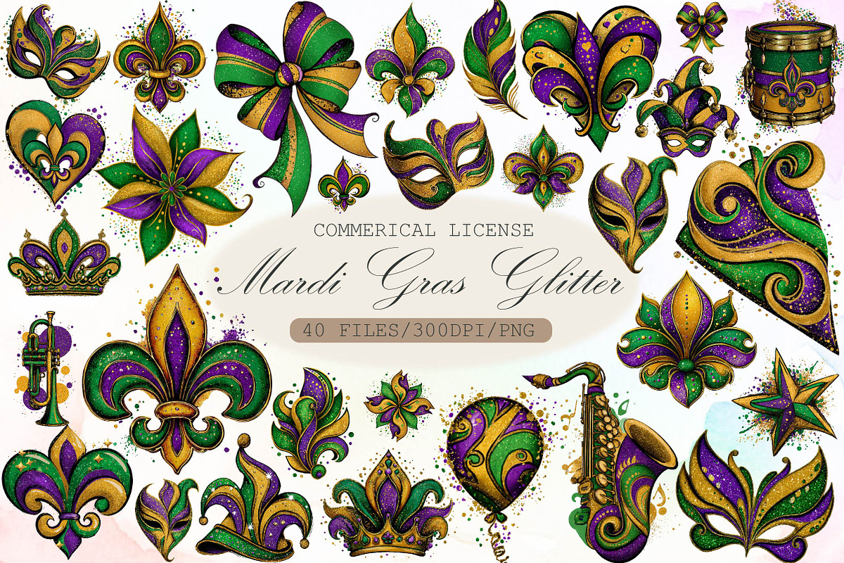 Mardi Gras Glitter Sublimation Bundl, an Illustration by Sublimation Artist (Photo 1 of 6)