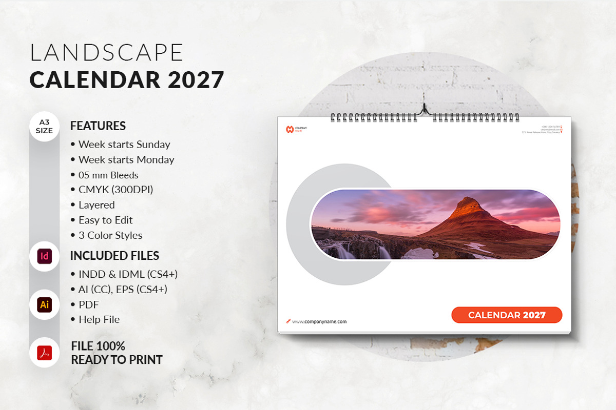 Landscape Calendar 2027 Template, a Stationery Template by MstArtwork (Photo 7 of 7)