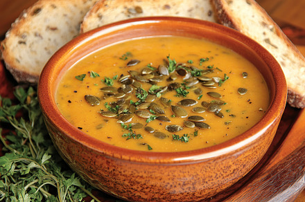 Pumpkin soup with cream and seeds, a Food & Drink Photo by AlyaAnd