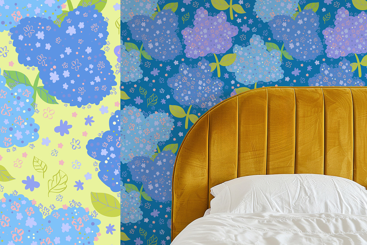 Hydrangeas floral vector pattern, a Pattern Graphic by Carpet Tapete Pretzel (Photo 6 of 14)