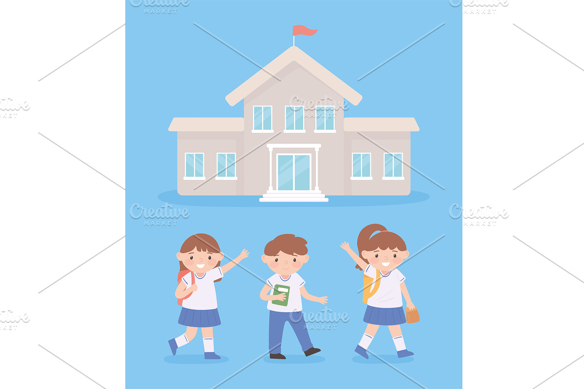 set students and building, an Education Illustration by studiogstock
