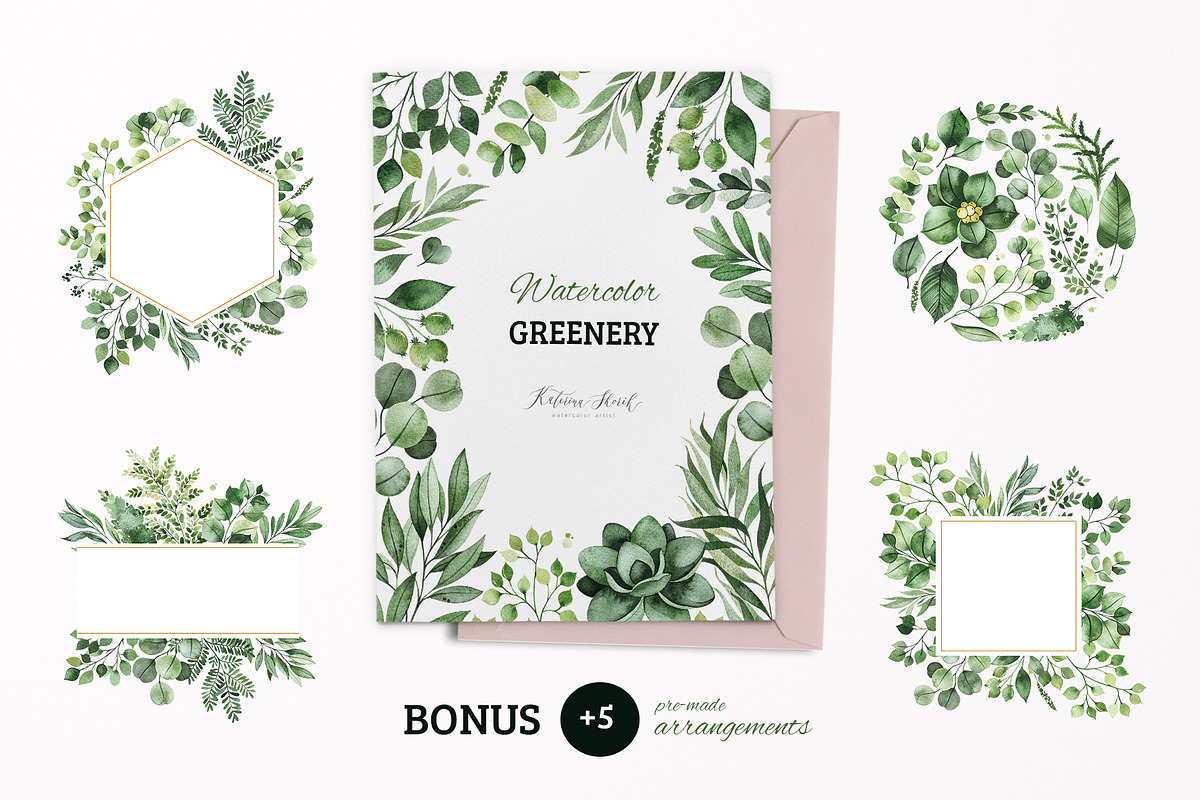 Watercolor Greenery, a Decorative Illustration by Kate_Rina (Photo 3 of 4)