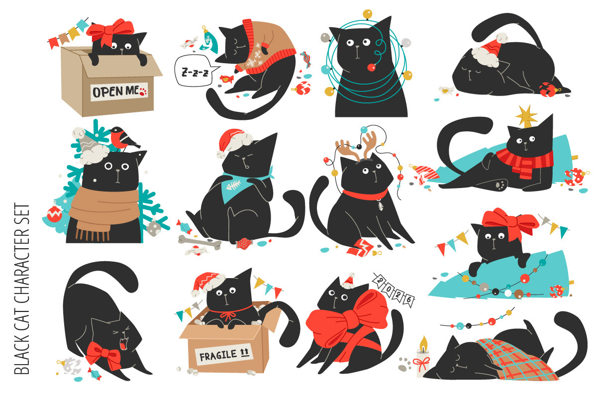 Black & Meowy Christmas | Hand Drawn, a Graphic by svetlana.belaia (Photo 2 of 9)