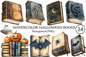 Watercolor Halloween Books Clipart, an Illustration by Craft Nest