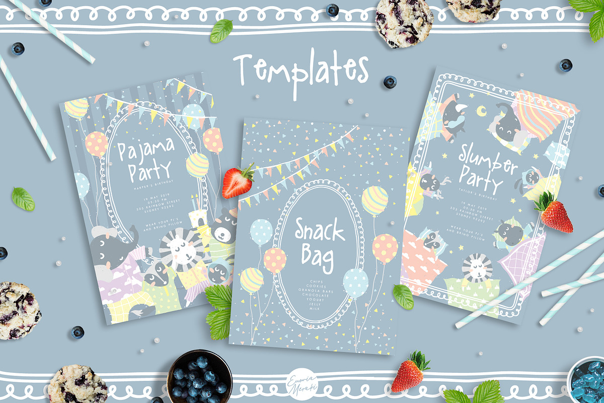 Cute Animals Pajama Party Clipart, an Animal Illustration by Euonia Meraki (Photo 5 of 9)