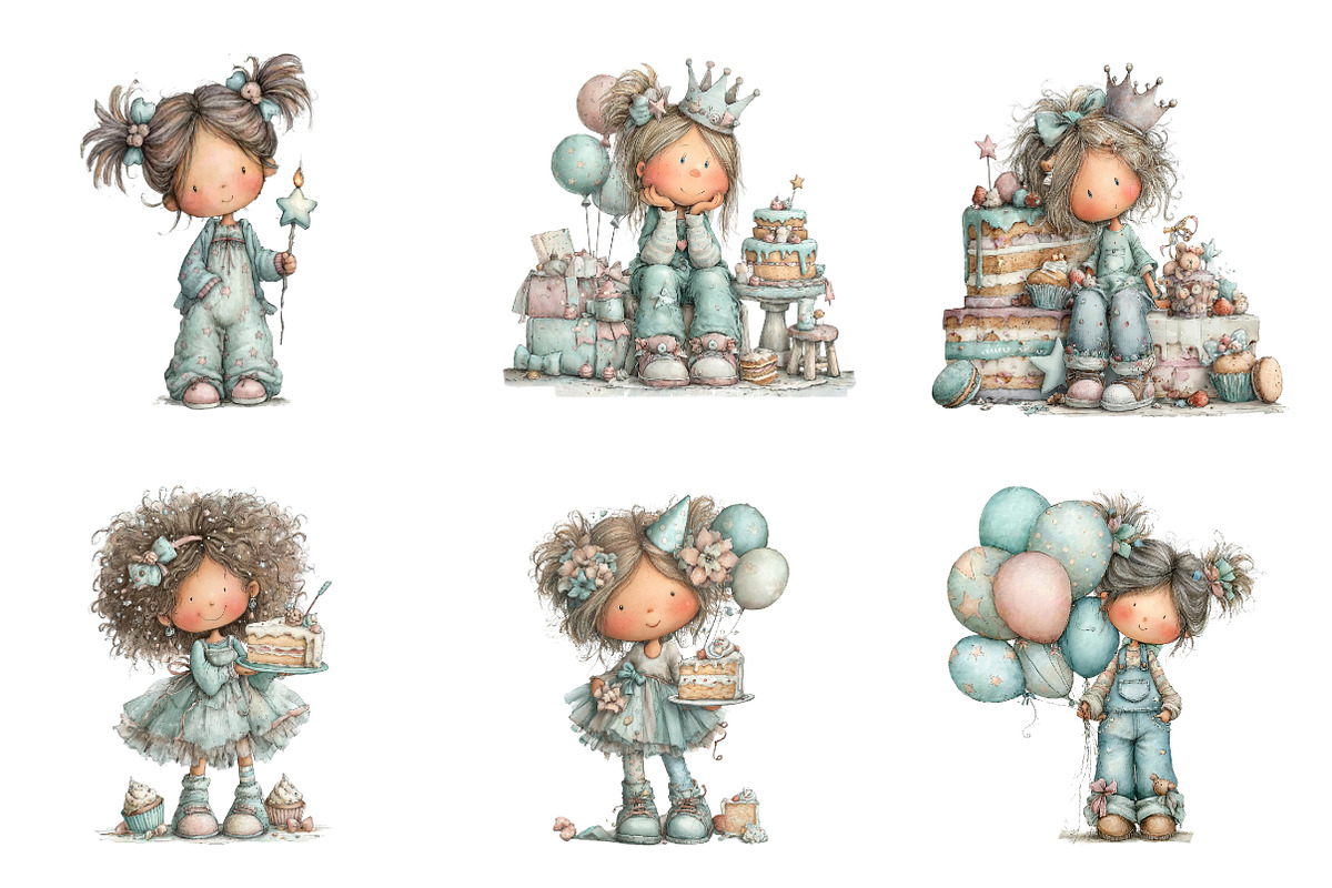 Whimsical Birthday Girl Clipart, an Illustration by CreationArt (Photo 7 of 7)