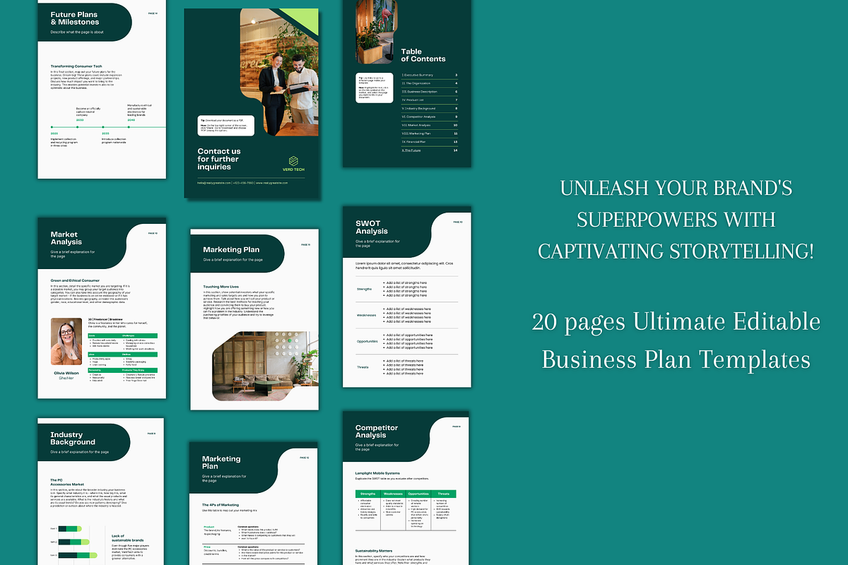 Dark Green Modern Business Plan, a Print Template by TheSimplySereneShop (Photo 5 of 9)