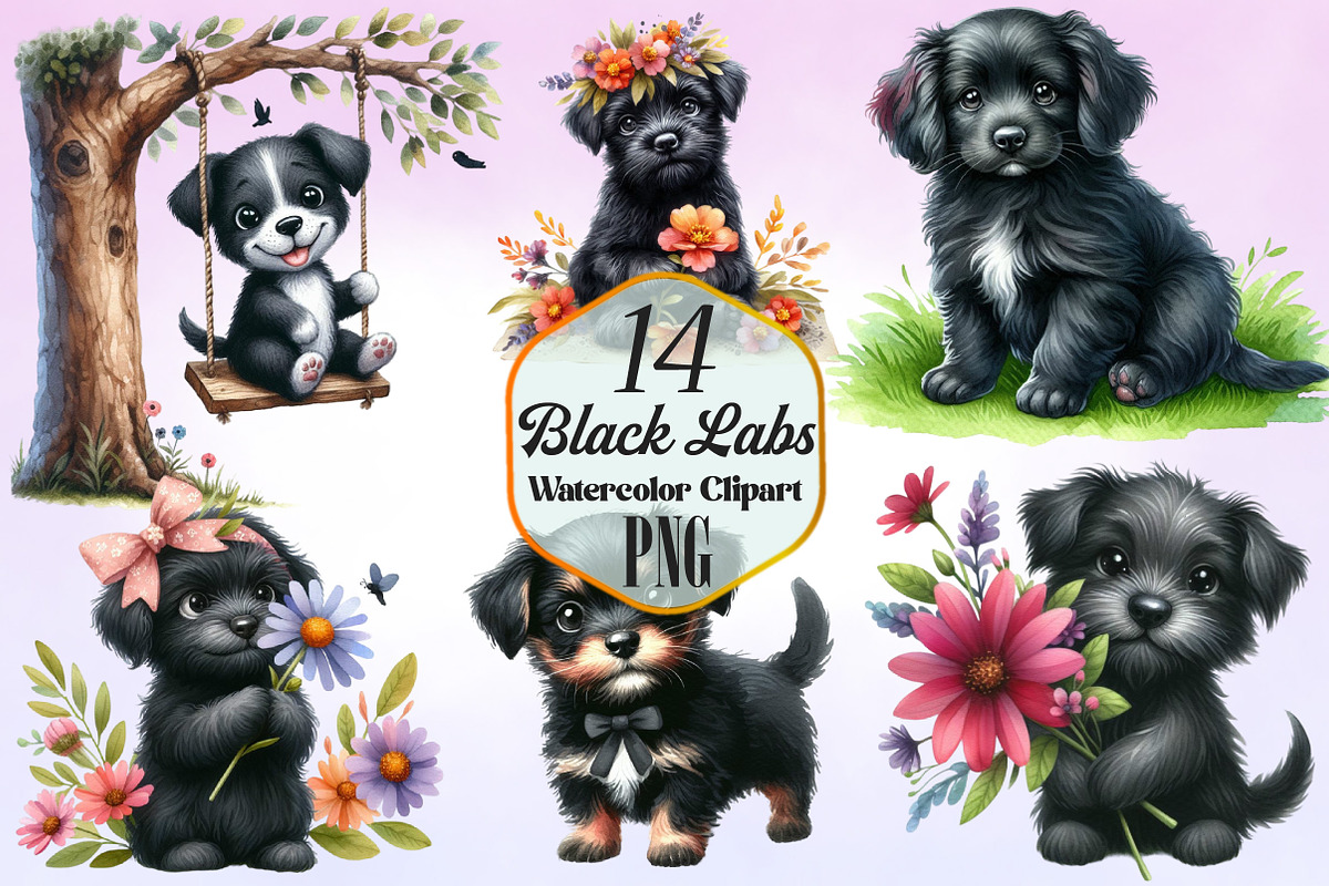Watercolor Black Labs Clipart Bundle, an Animal Illustration by Craft Nest (Photo 1 of 3)