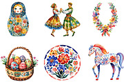 Watercolor Slavic Folk Clipart, an Illustration by Designking (Thumbnail 5 of 5)