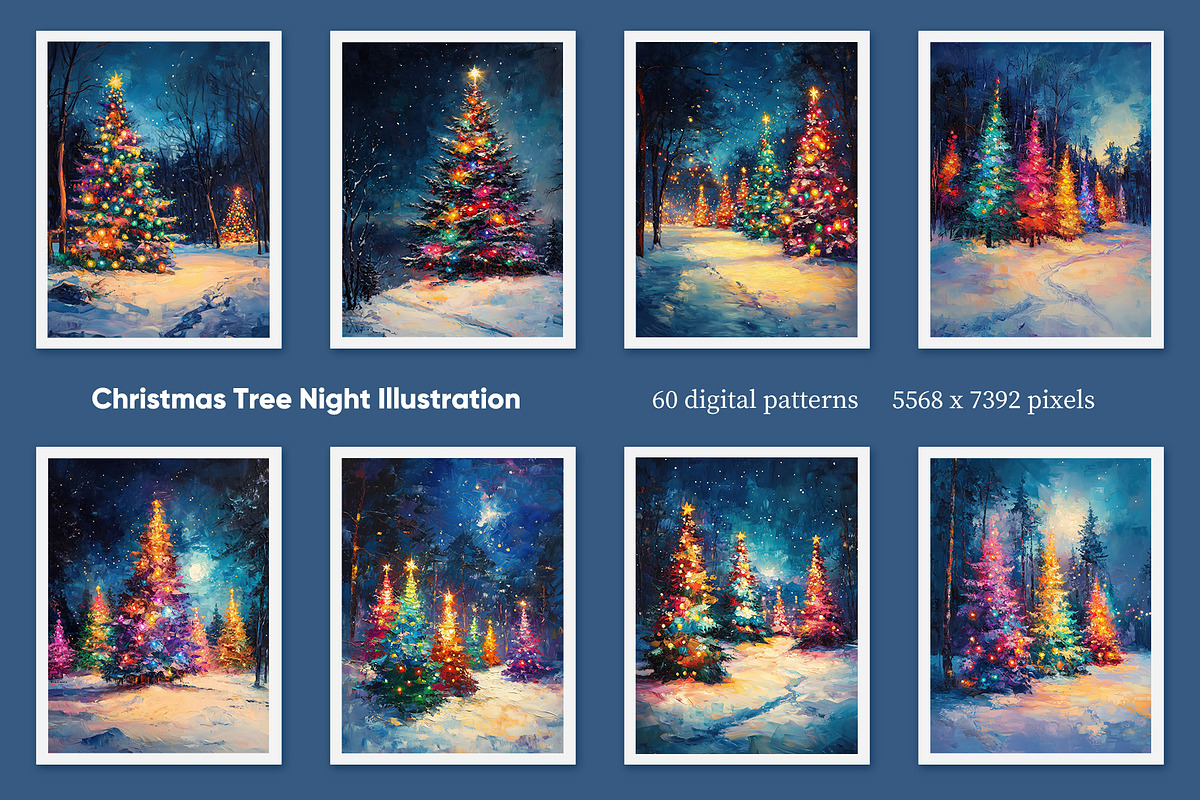 Christmas Tree Night Illustration, a Decorative Illustration by Housui Patterns (Photo 3 of 9)