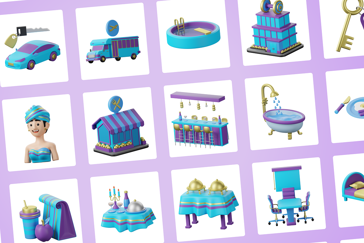 3D Hotel Icons, a Scene 3D Model by Flat Icons (Photo 8 of 8)