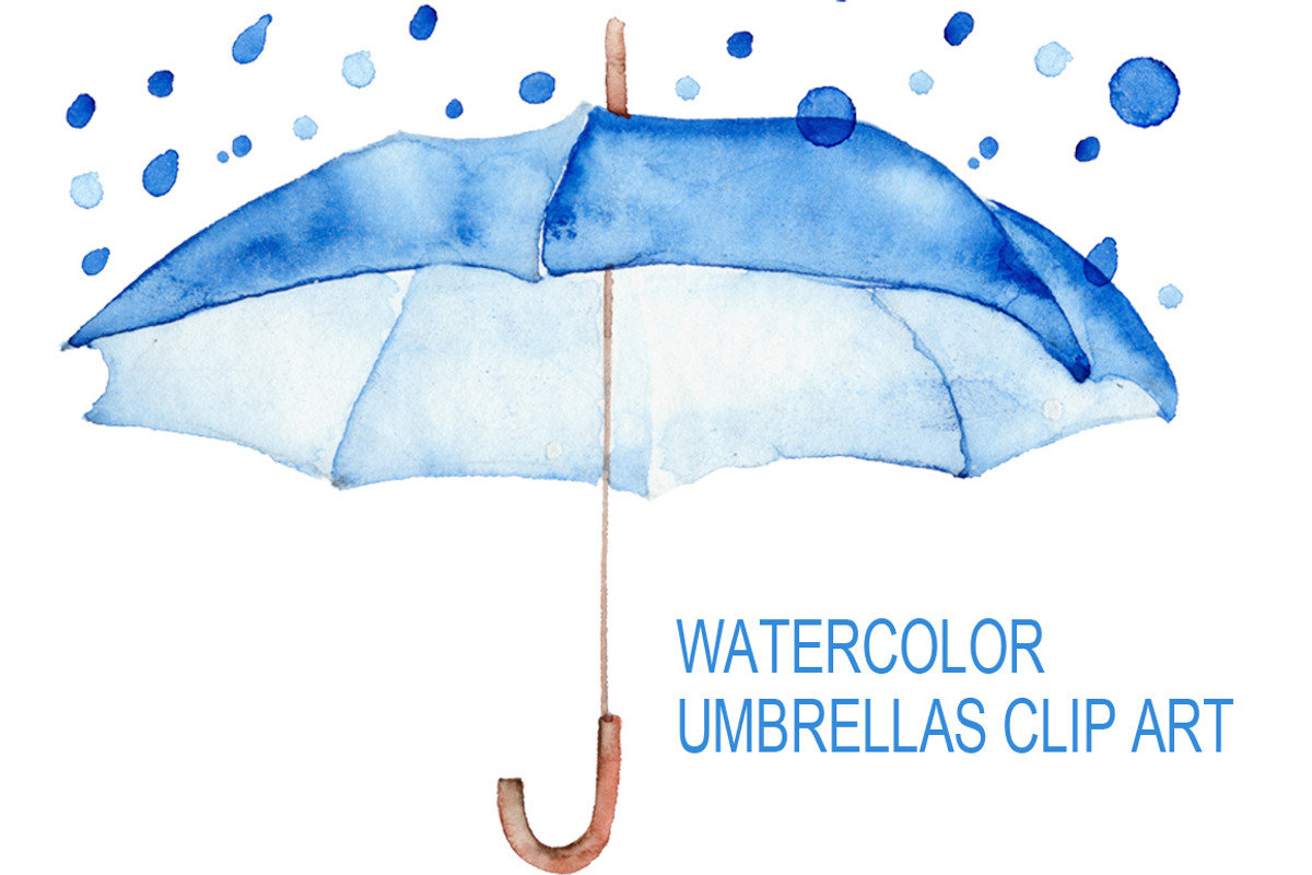 Watercolor blue umbrellas., an Education Illustration by WatercolorArt (Photo 1 of 3)