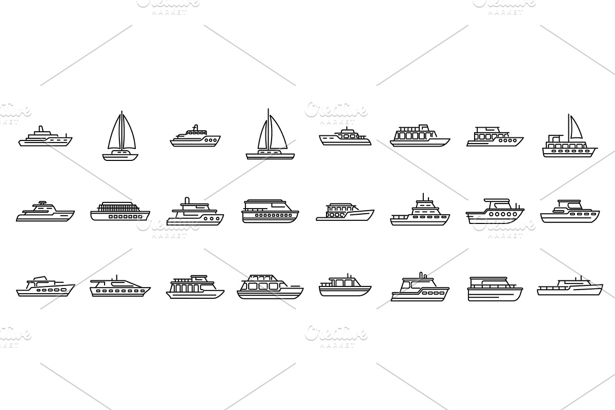 Luxury trip boat icons set, a Transportation Illustration by Ylivdesign