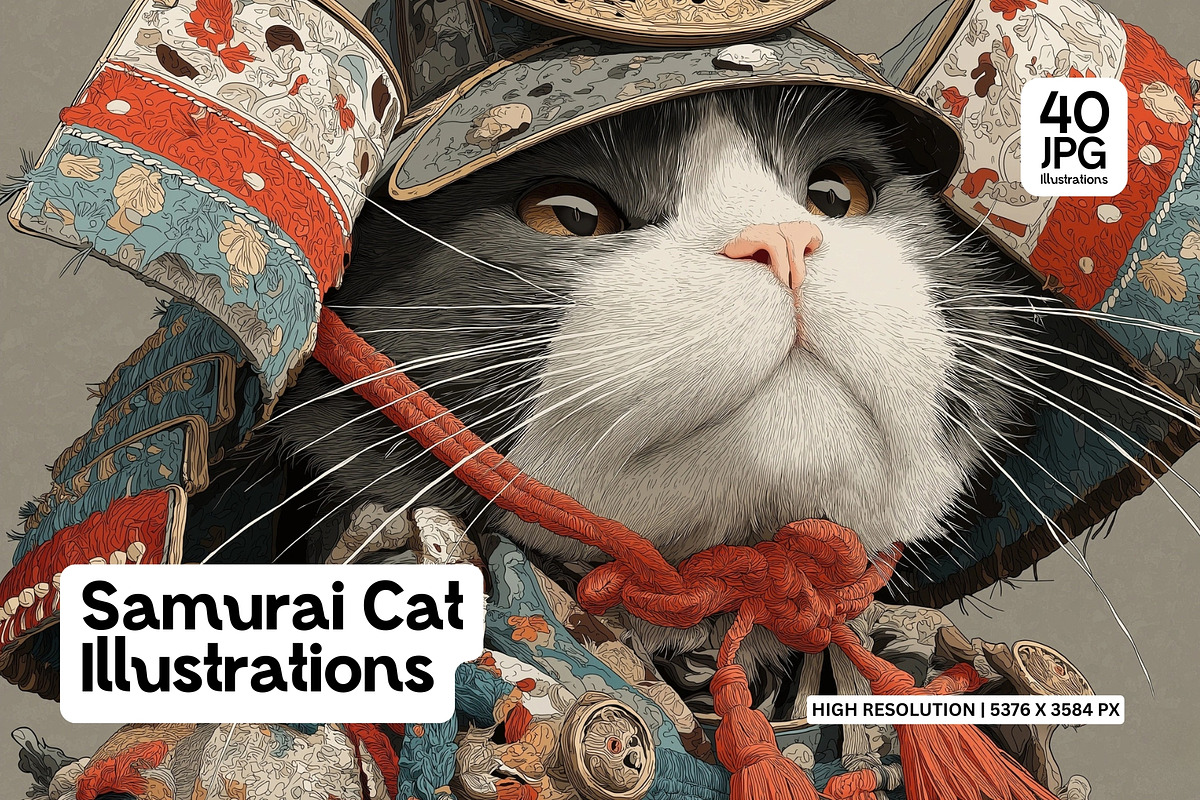 40 Samurai Cat Illustrations, an Animal Illustration by HipFonts (Photo 1 of 11)