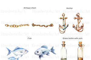 Watercolor Nautical Clipart, Coastal