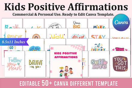 Kids Positive Affirmations For Canva, a Stationery Template by Shumaya