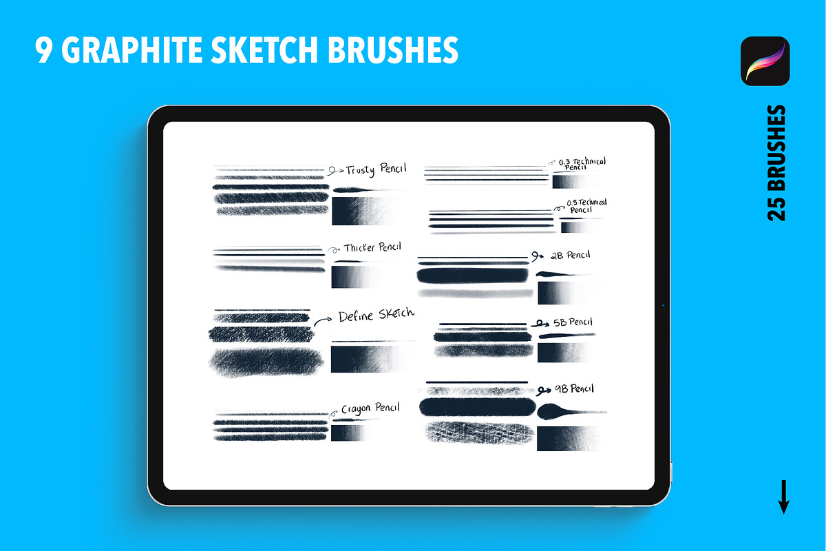 25 Graphite Brushes for Procreate, a Brush Add-On by Riveros Illustration (Photo 5 of 10)