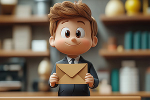 Young boy in a suit holding a brown, a Photo by Tanuart