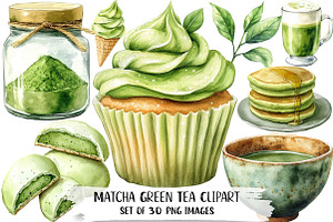 Watercolor Matcha Green Tea Clipart, an Illustration by DreamPrint404
