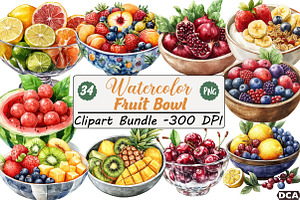 Watercolor Fruit Bowl Clipart Bundle, an Illustration by DreamCafeArt