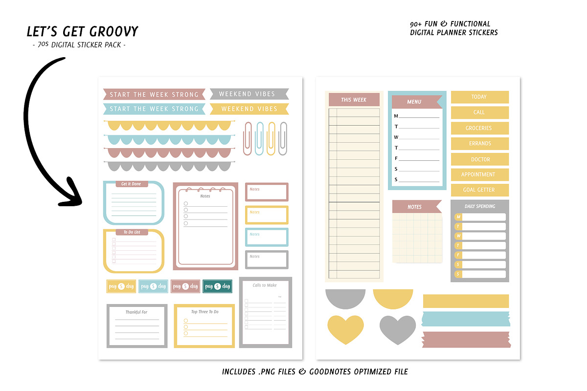 Groovy Digital Sticker Pack PNGs, a Stationery Template by Bella+Sophia Creative (Photo 2 of 5)