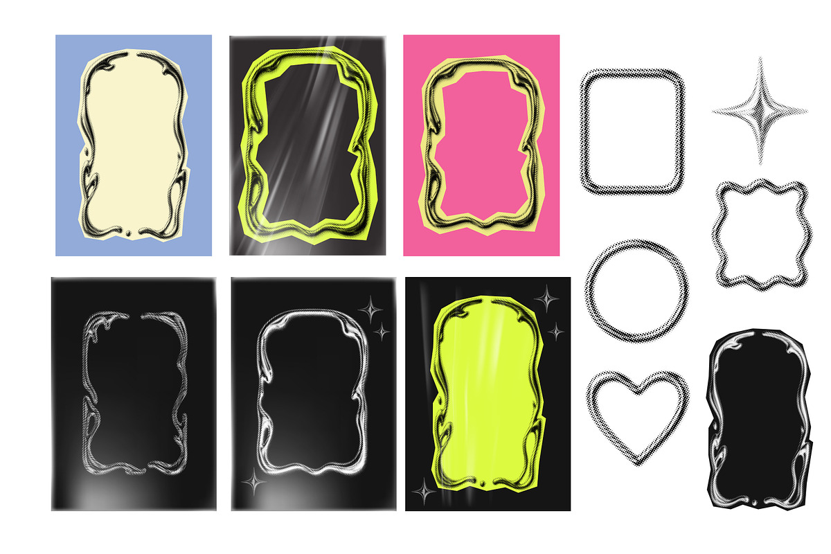 Halftone Chrome Frames & Elements, a Decorative Illustration by Bielousova Art (Photo 4 of 5)