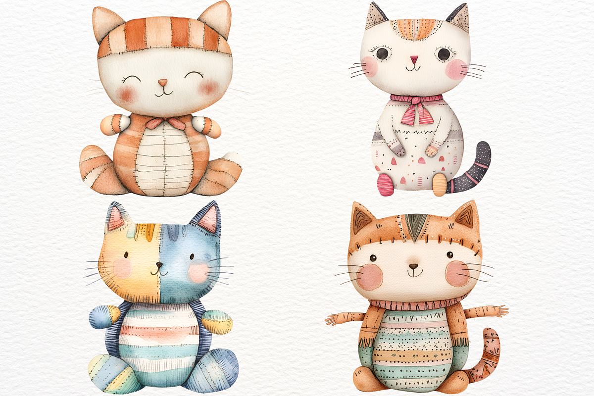 Stuffed Cat Clipart Boho Animals, an Animal Illustration by SugarCloudStudioArt (Photo 4 of 5)