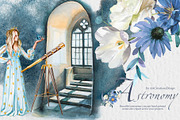 Watercolor Astronomy Clipart Set, a Person Illustration by ArtCreationsDesign (Thumbnail 1 of 9)
