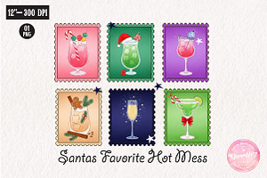Santa Christmas Cocktail Stamps Png, an Illustration by CreationArt