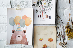 Watercolor Birthday Bear