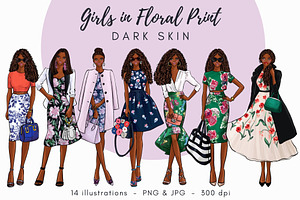 Girls In Floral Print - Dark Skin