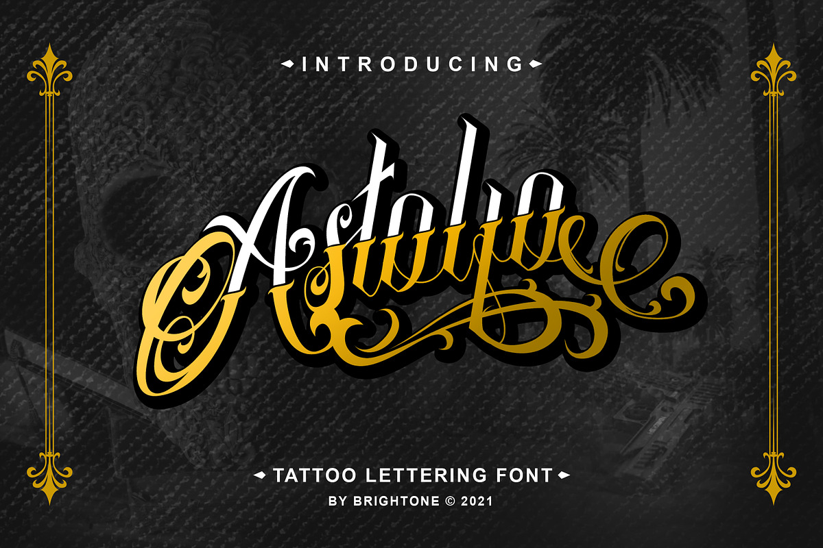 Astolfo -  Tattoo Font, a Script Font by Brightone (Photo 1 of 9)