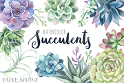 Watercolor Succulents Clipart, an Illustration by PaperSphinx (Thumbnail 1 of 3)
