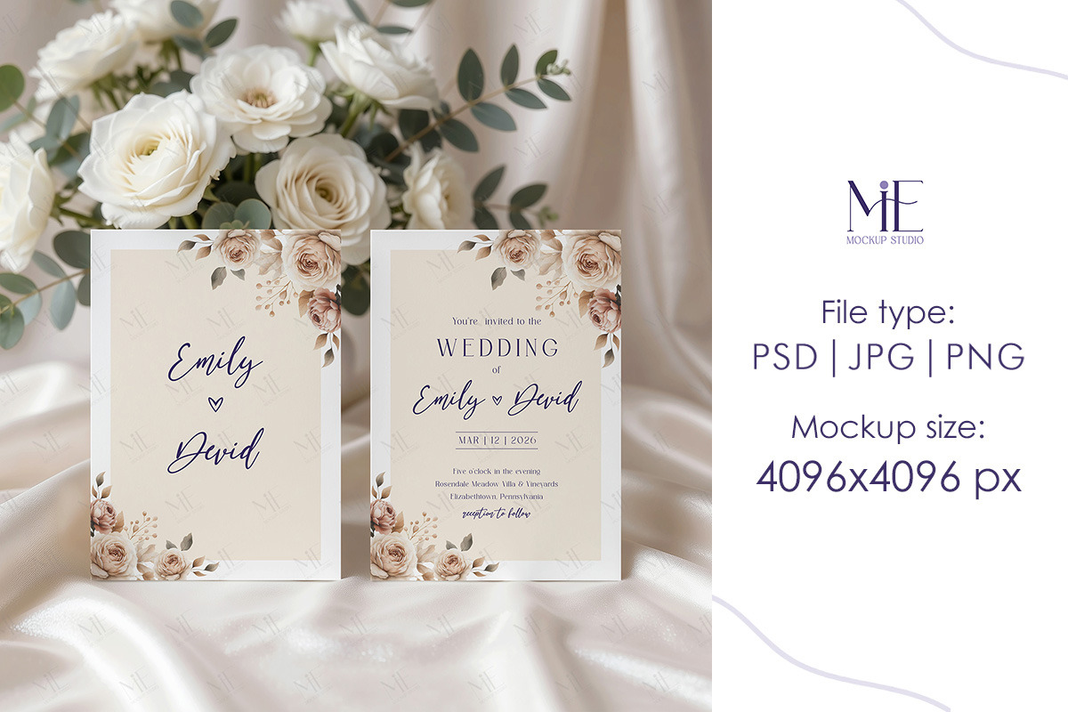 Double Card Mockup 5x7 Invitation, a Merchandise Mockup by Mie Mockup Studio (Photo 3 of 7)