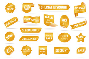 Red labels hot sales promo stickers, an Object Illustration by Lemberg Vector