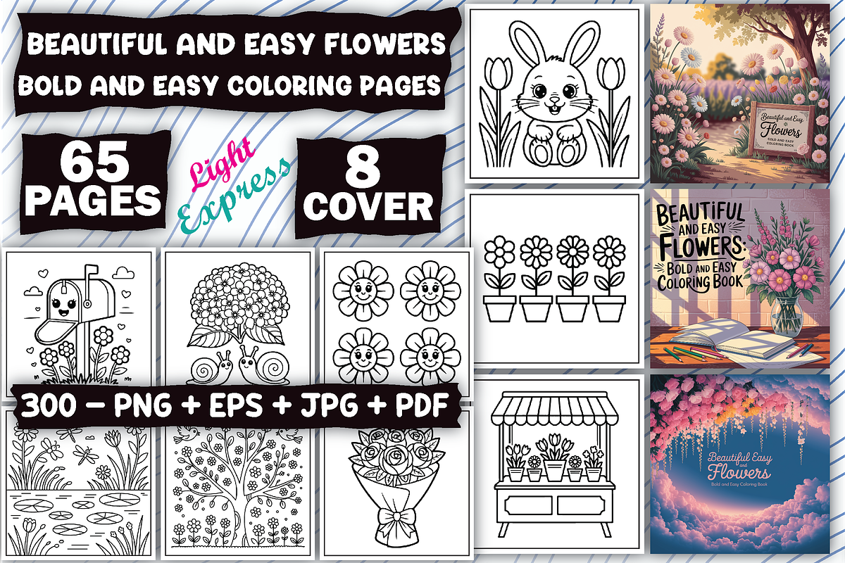 Beautiful and Flowers Coloring page, an Illustration by LightExpress (Photo 1 of 5)