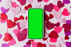 Happy Valentine's day digital mockup. Blank phone screen with sp, a Holiday Photo by Sonjachni