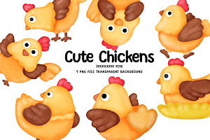 Cute Chicken Watercolor Clipart, an Animal Illustration by Nattapohncha